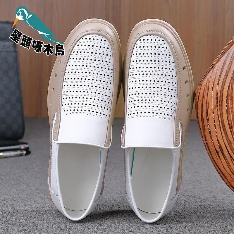 

Hollow leather shoes men s summer hole sandals casual shoes breathable low heel casual shoes leather shoes 44