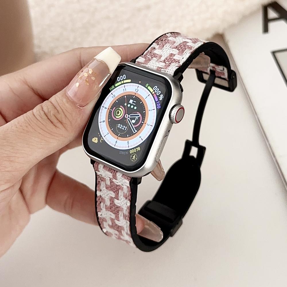 

Для Apple Watch серії 10 42 мм/9 8 7 41 мм/SE (2023) SE (2022) SE 6 5 4 40мм/3 2 1 38мм Силіконовий+Нейлоновий Ремінець для Годинника Pink White