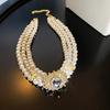 Collana corta da donna retrò con perle multiple, esagerata e atmosferica