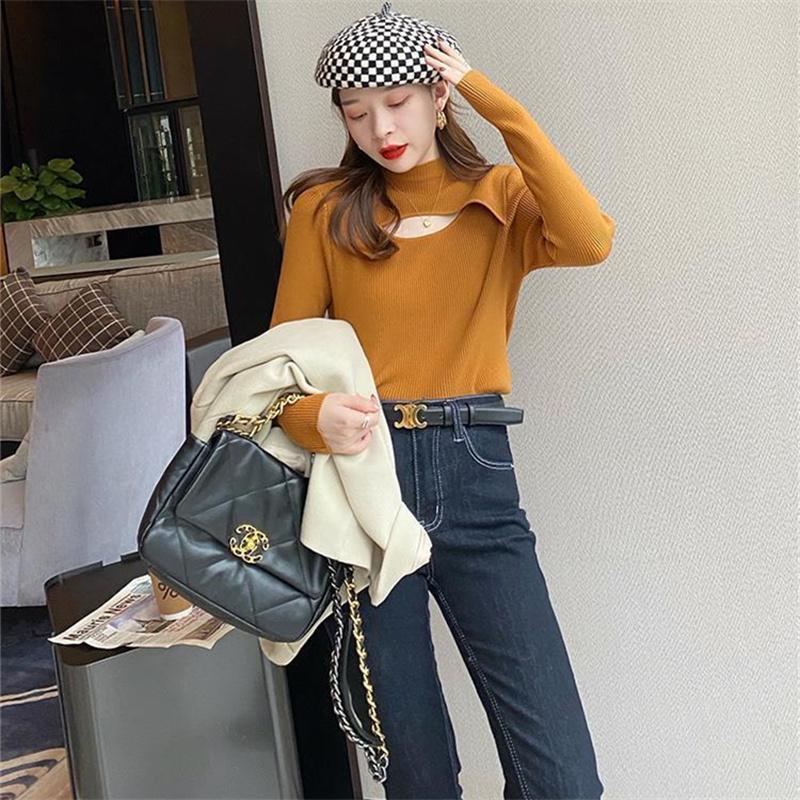 2022 Autumn Winter New Women Fashion Hollow Out High Neck Solid ColorLong Sleeve KnitSweater For Ladies Slim Knitted Pullovers