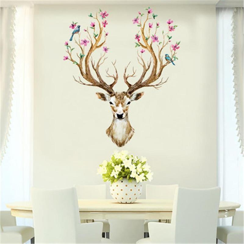 New 3D Plum Flower Deer Wall Stickers DIY Decoration PVC Removable Resistant Wall Stickers