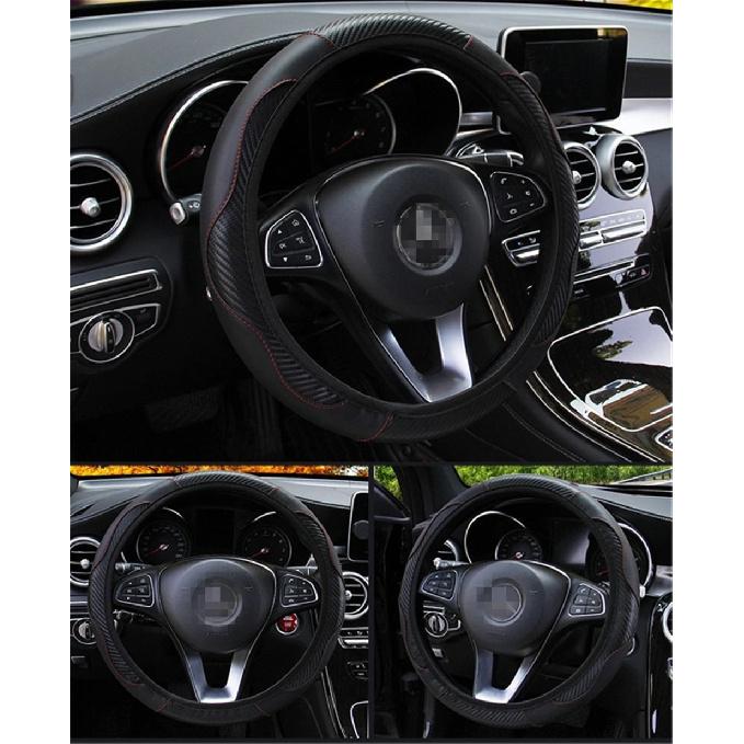 Carbon Fiber Car Steering Wheel Cover Universal 15 Inch Leather Elastic Steering Wheel Protector For Steering Wheel 38 Cm