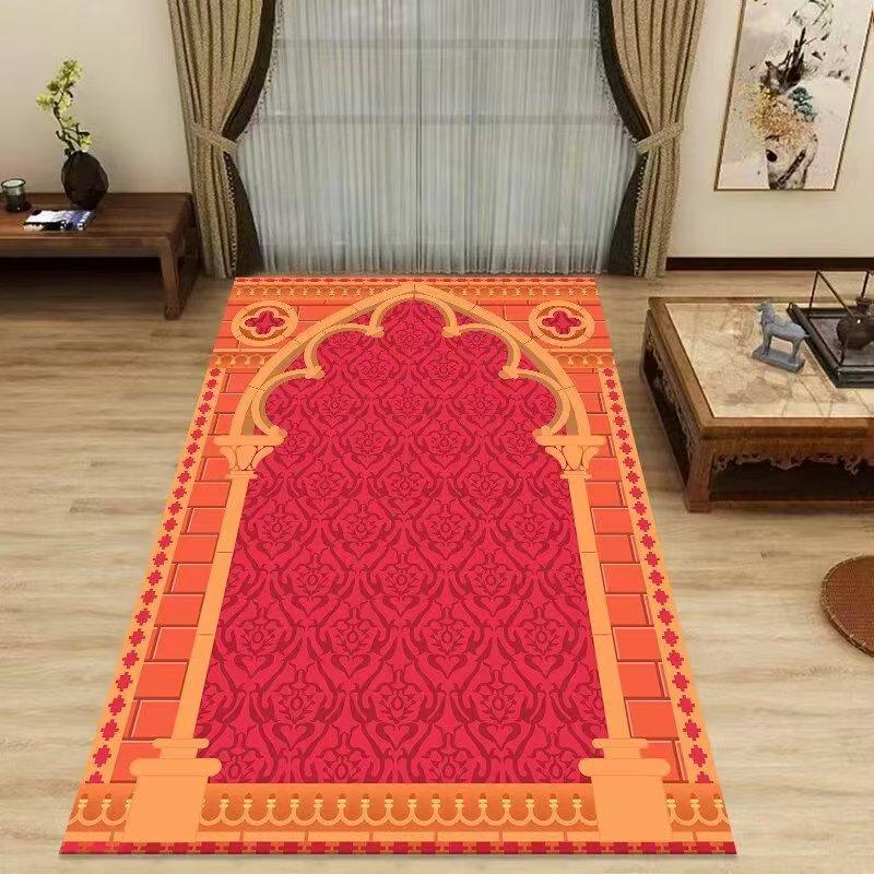 Islamic Prayer Mat Traditional Gold Floral Border Carpet Rug Muslim Worship Prayer Rug Home Decoration Carpets for Bed Room
