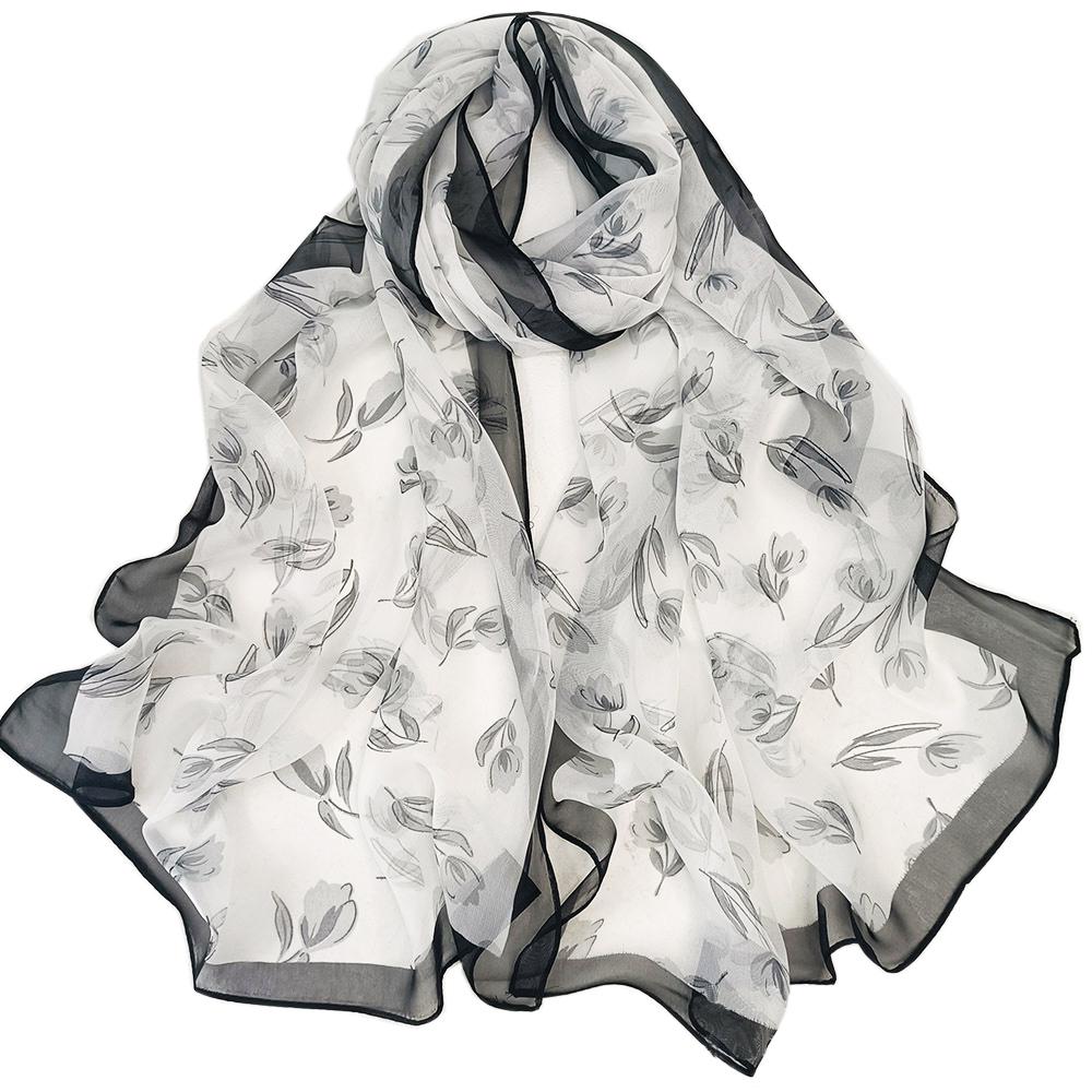 Summer Women White Black Series Thin Soft Chiffon Beach Silky Georgette Scarf Shawls 160Cm Long Wraps Beach Sunscreen Hijab
