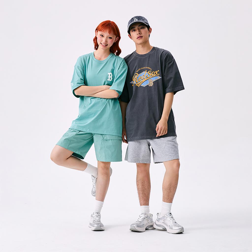 New MLB Boston Red Sox Basic Collection SS25 T Shirt Unisex Heather Gray Mint Green 3ATSB0753-43MTM