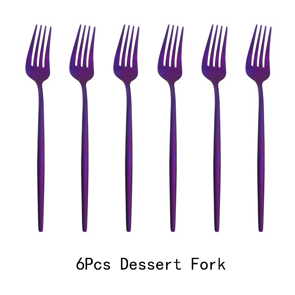 6pcs/Set Black Gold Dessert Fork Set Mirror Stainless Steel Colorful Fork Set Tableware Cutlery Set Home Party Kitchen Tableware