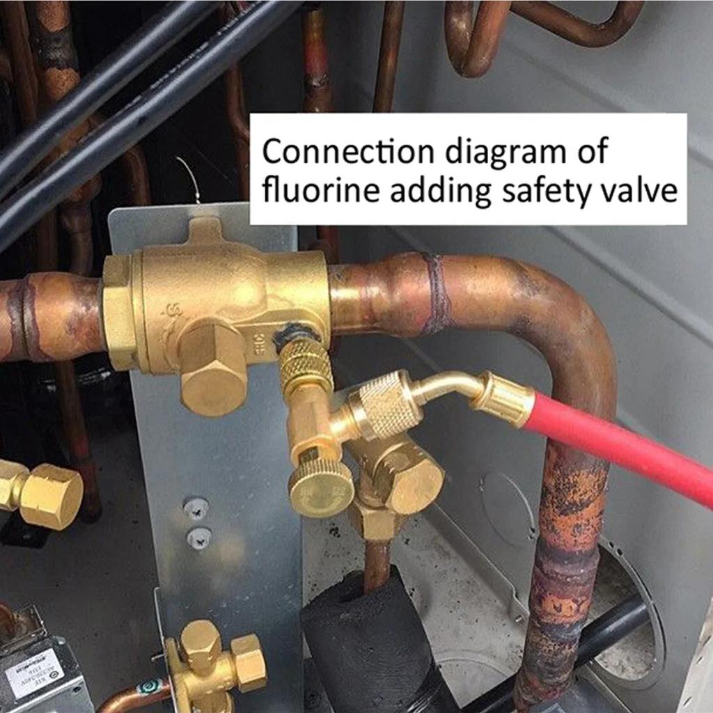 Copper R22 R410 Refrigerant Filling Valve, Freon Liquid Safety Valve for Air Conditioning, with Safety Protection Function
