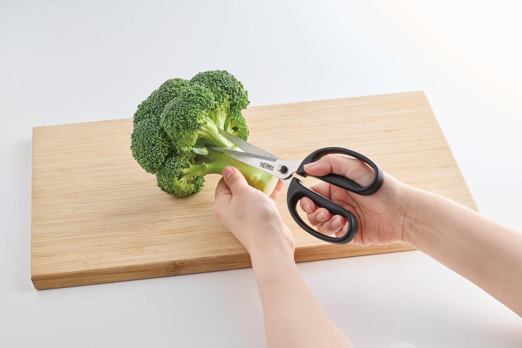 Thermos Kitchen Scissors, Straight Blade, Black, Detachable, Dishwasher Safe, Japanese-made Blade for Sharp Cutting, Blade Tips Lift to Prevent