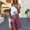 Women's Summer Casual Floral Printed Stand Collar Short Sleeve Dresses