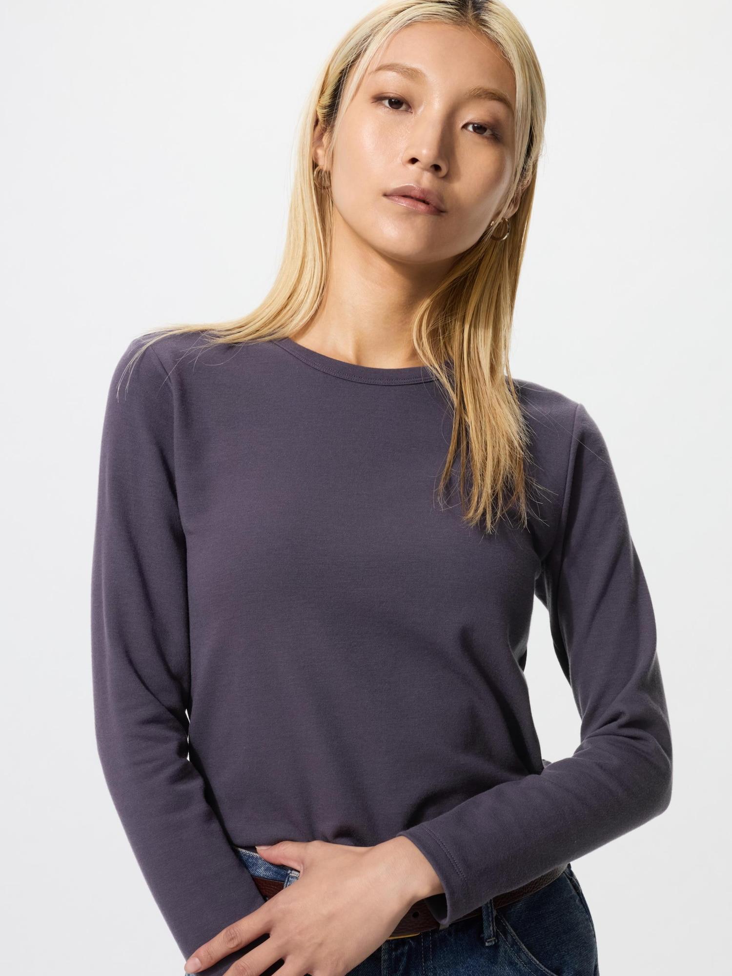 

Футболка Uniqlo HeatTech CoTTon с круглым вырезом и длинным рукавом, очень теплая 79 DARK PURPLE/WOMEN 3XL