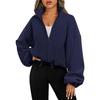 Women Solid Color Velvet Sporty Casual Coat Top Stand Collar Zipper Sweatshirt