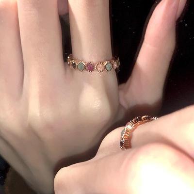 Vintage Niche Tourmaline Rainbow Rings Unique Foreign Style Fashion Design Sense of Senior Sense of Light Luxury Temperament Opening Index Finger