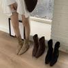French Fashionable Design Belt Buckle Thick Heel Thin Boots Women's Autumn and Winter Outer Wear Commuting Versatile One-pedal Short Boots