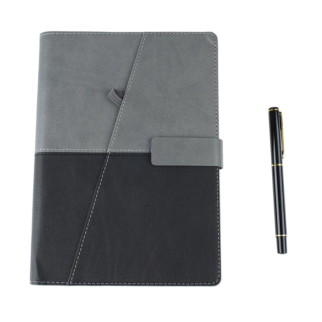 A5 Business Looseleaf Notebook Black Grey Stitching PU Color Changing Leather Surface Notebook with