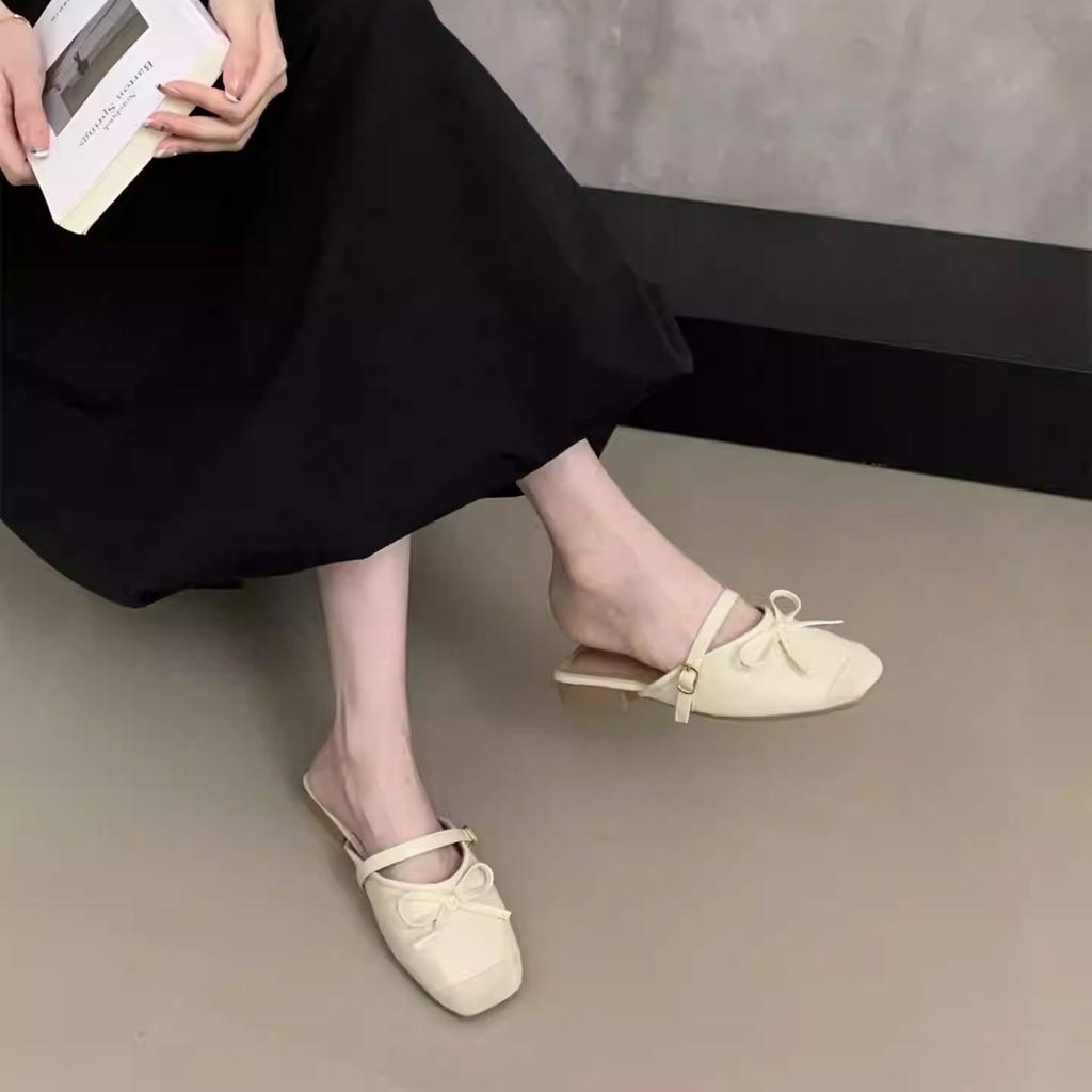 French retro bag head half slippers women's outer wear 2025 summer new thick heel one word with sandals lazy muller shoes