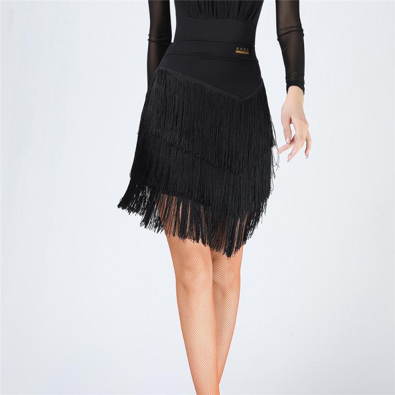 

Women Latin Dance Tassel Dress Fringe Skirt Adult Female Dance Competition Stage Performance Costumes Sheer Mesh Top Clothes Set M