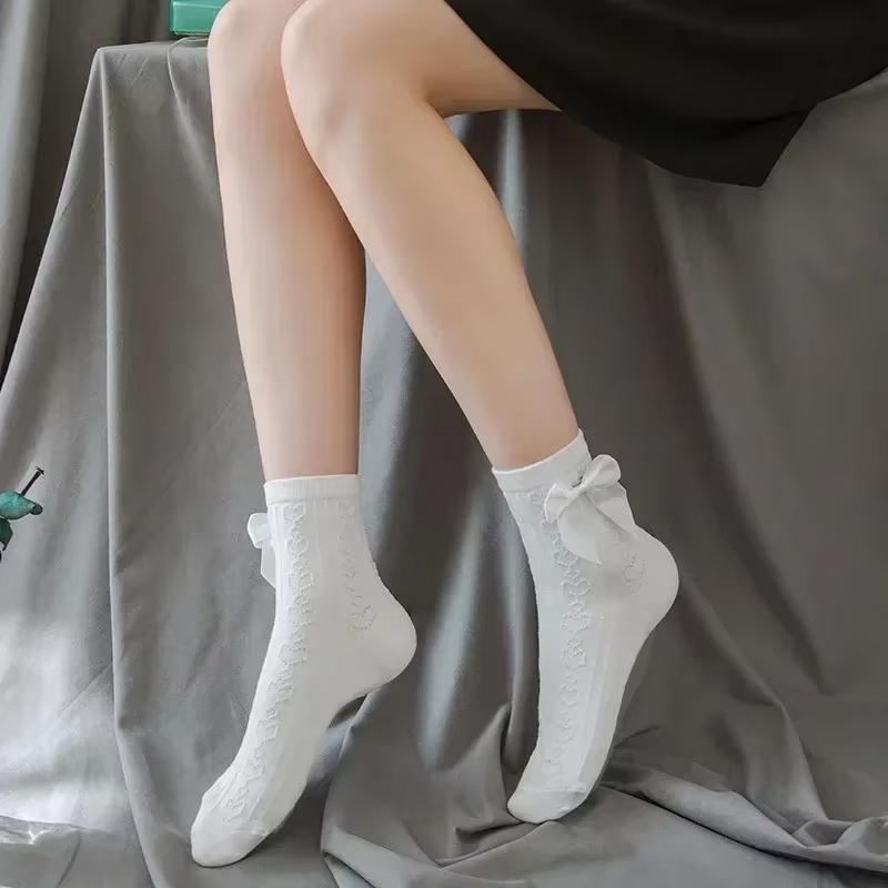 Mid-tube Solid Lace Bow Ruffle Socks Kawaii Lolita Short Socks Cotton Socks JK Japanese Lacework Stockings Women's Stockings