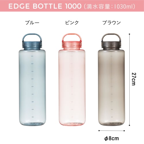 CB Japan Tritan Water Bottle with Marking, Dishwasher Safe, Blue, 1000ml, Easy Opening/Closing with 180-Degree Rotation, Integrated Gasket, BPA-Free,