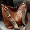 Vintage Solid Color Women  Shoulder Sling Bag High-Capacity Simple Wide Strap Bucket Crossbody Bag