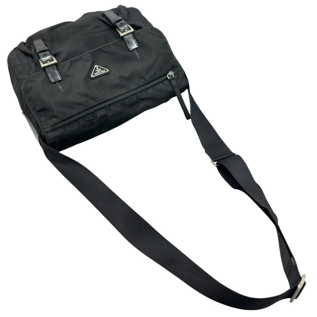 PRADA Triangle logo Shoulder Bag black unisex used