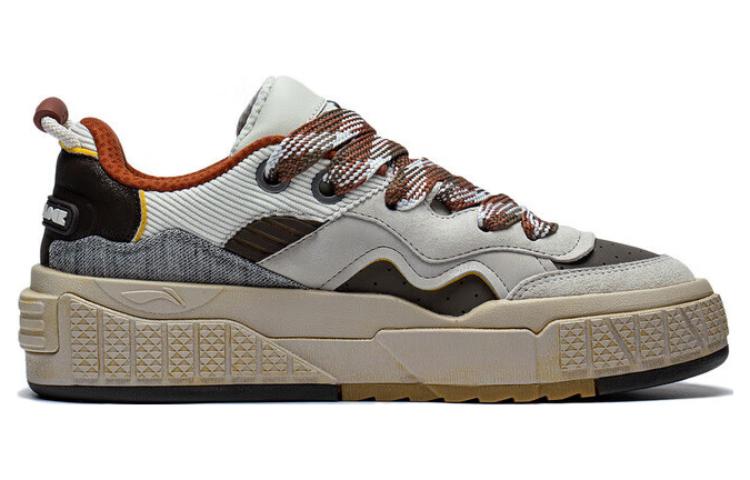 Li Ning 001 UNBLOCK Comfortable Slip Resistant Abrasion Resistant Low Top Skateboard Shoes Men's Taupe AGCT095-4