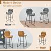 Set of 2 Bar Stools of Faux Leather, Bar Chairs with Backrest, Metal Frame and Footrest, for Kitchen, Counter, Home Bar and Dining Area,Cognac Brown