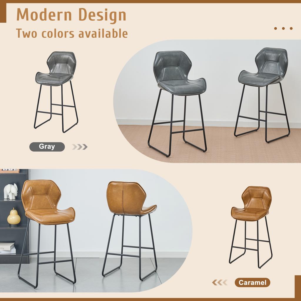 Set of 2 Bar Stools of Faux Leather, Bar Chairs with Backrest, Metal Frame and Footrest, for Kitchen, Counter, Home Bar and Dining Area,Cognac Brown