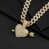 European and American New Personalized Arrow Piercing Pendant Heart-shaped Full Diamond Fashionable Street Hip-hop Diamond Cuban Necklace