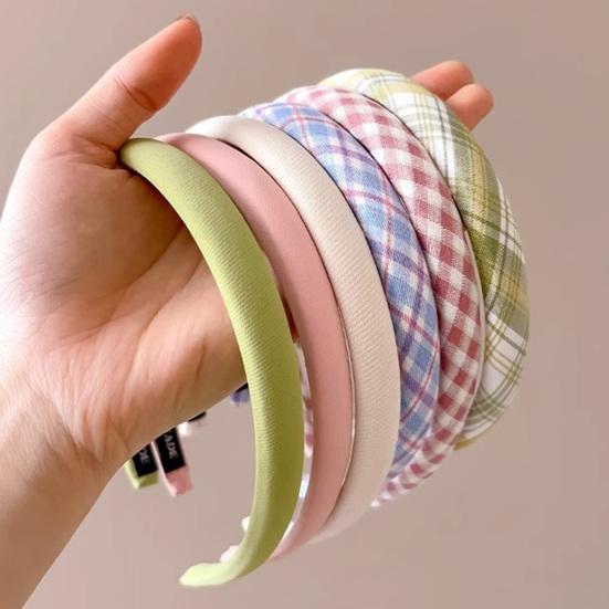 Yousheng Women Thin Headband Anti-Slip Design Plaid Pattern Elastic Fit Hair Hoop Soft Sponge Filling Hair