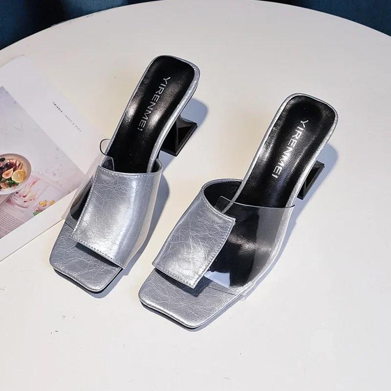 Fashion High Heel Slippers Women's Summer New Korean Edition Casual Outwear Fashion One Word Cool Slippers Zapatos De Mujer Plus Size 40
