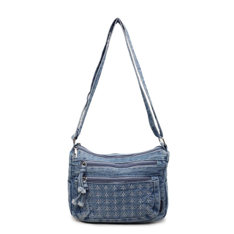 

Женская сумка через плечо Джинсовая сумка Повседневная Однотонная Сумка через плечо светло-синий