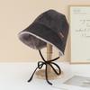Autumn and winter new dark brown suede ear protector bucket hat lamb wool lace bucket hat cold warm women's hat