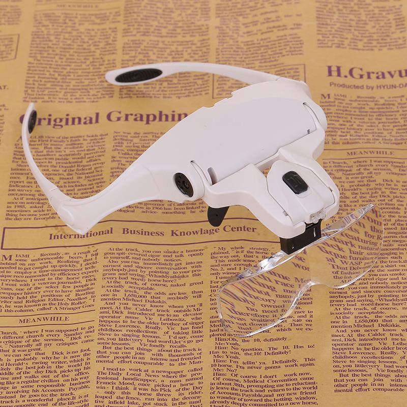2-LED Visor Magnifier Glasses Magnifying Glass Repair Jeweler Magnifier 5 Replaceable Lens Headband