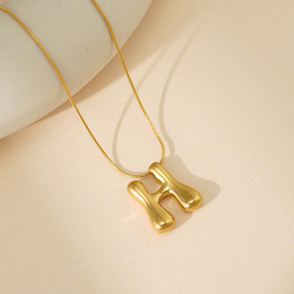 CARLIDANA Initial Stainless Steel Women Gold Plated Bubble Balloon Letter Personalized Round Snake Chain Chunky Necklace