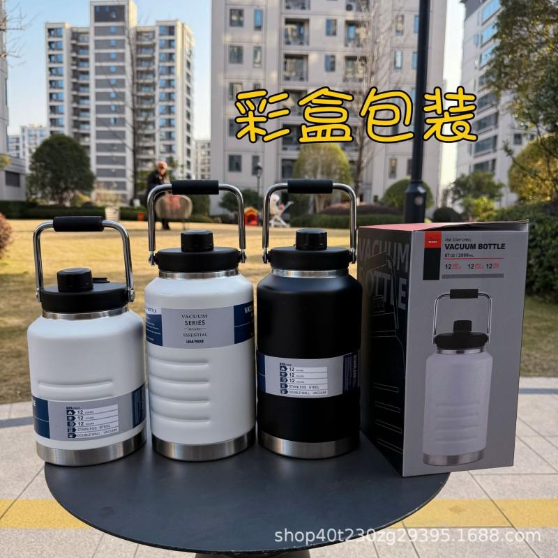 Large Capacity Insulated Water Bottle 1500ml 2000ml Stainless Steel Vacuum Thermos Outdoor Camping Travel Gym