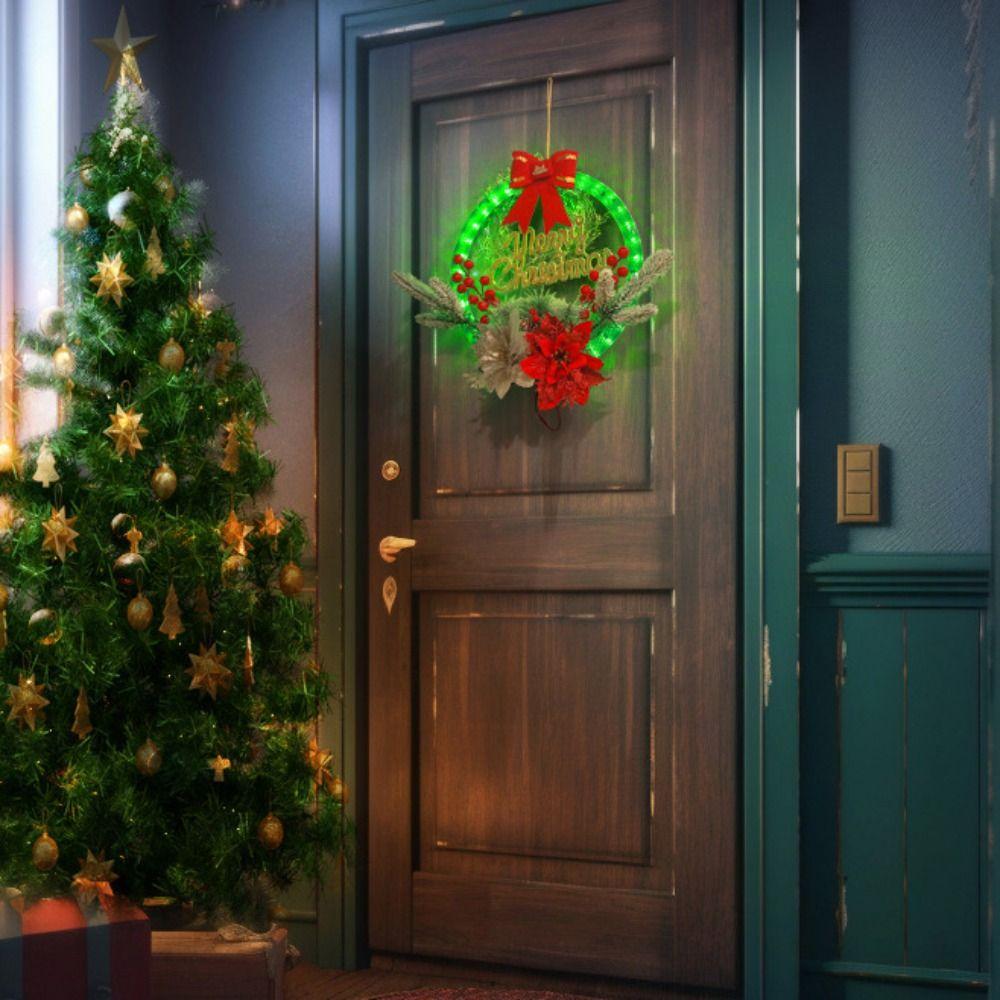 Leuchtender Weihnachtskranz Timerfunktion Batterie-/USB-betrieben Weihnachtsdekorationen Hängend Wasserdicht Künstliche Kränze Außenbereich