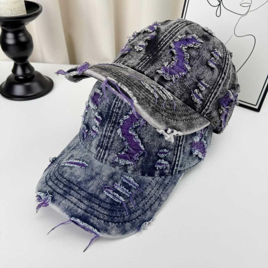 Retro Denim Perforated Baseball Cap Breathable Duck Sun-Shading Spring Summer Unisex Brushed Color