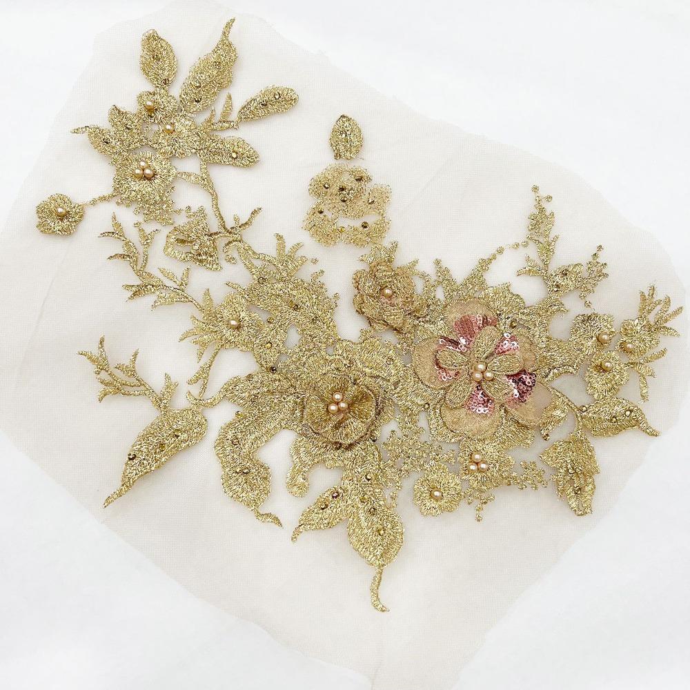 

3D Flowers Sewing On Patches Flower Lace Beaded Lace Applique 3D Embroidered Patches Collar Patch Style 22