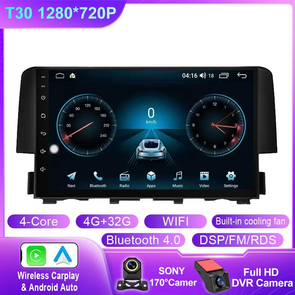 Android 14 Car Radio for Honda Civic 2016 2017 2018 2019 2020 Multimedia Player Carplay Auto GPS QLED Screen Stereo No 2din Din