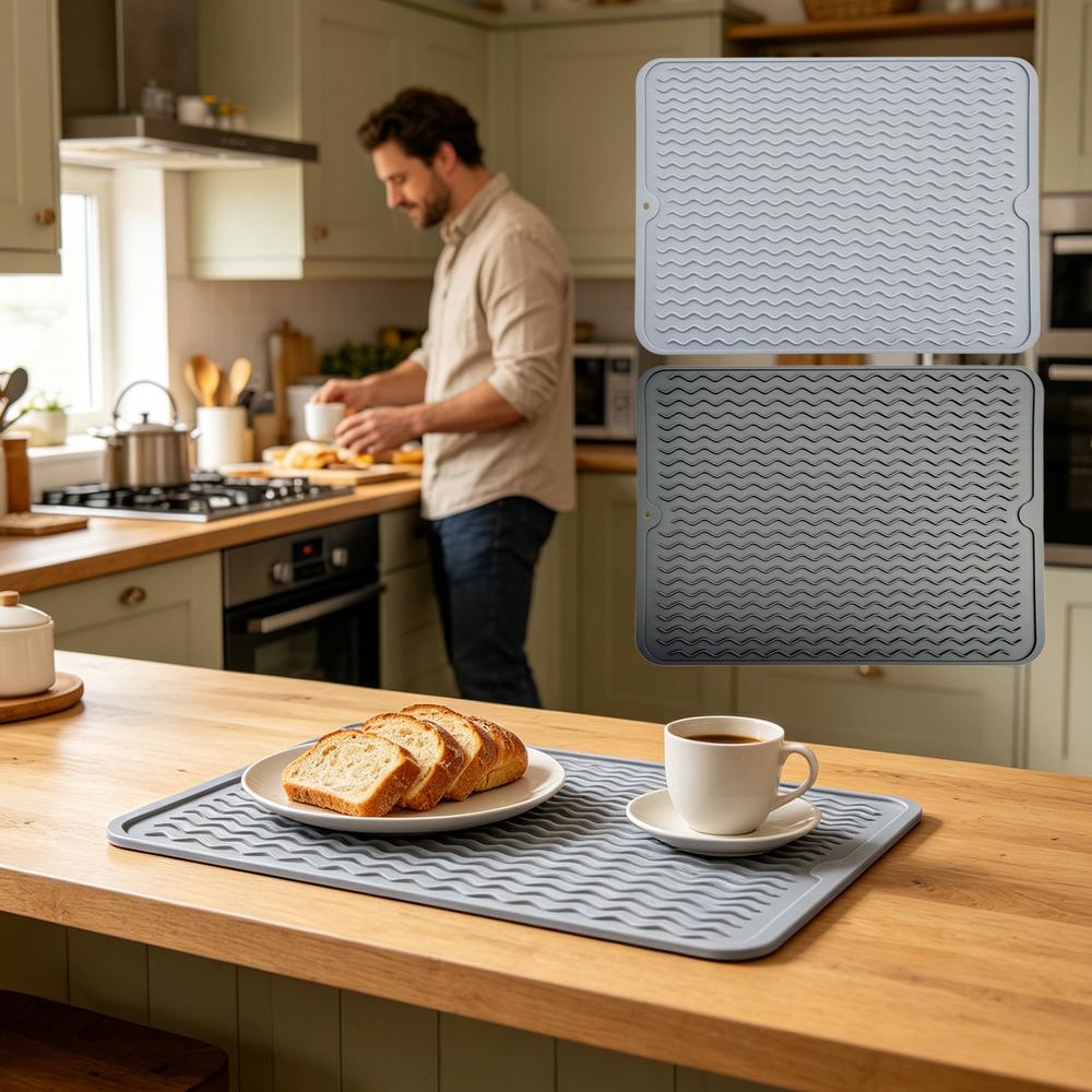 Silicone Dish Drying Mat Countertop Drainage Pad Heat Insulation Protector Foldable Sink Drying for Kitchen Home Restaurant Bath