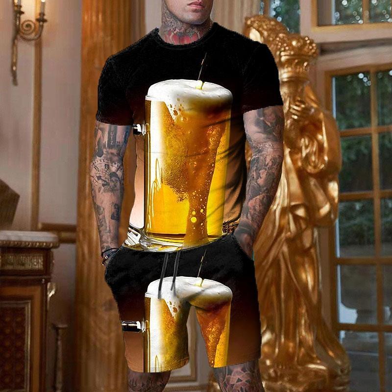 Men's Oktoberfest Beer 2pcs Tees sets Tee Set Short Sleeve Short Pants Crew Neck Designer Casual Comfortable Outdoor Vacation Daily 3D Print