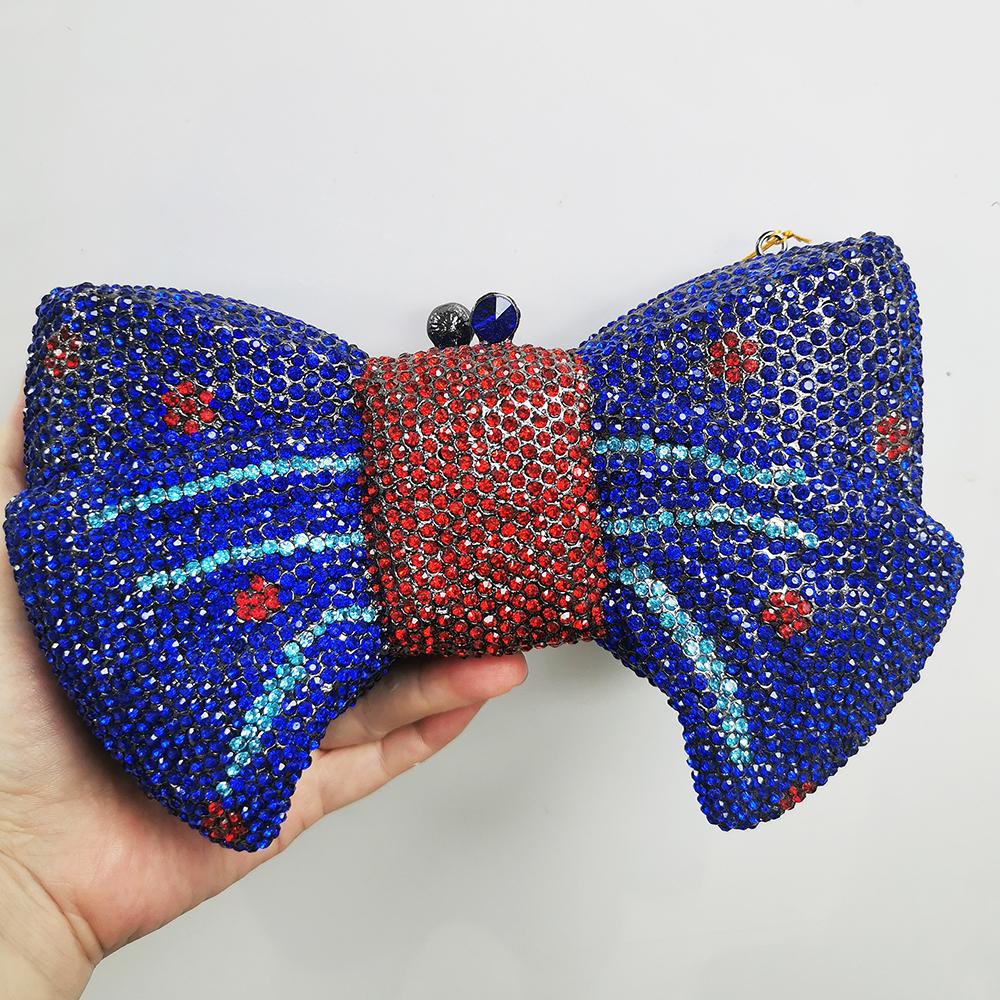 Schleifenform Blaue Strass-Abend-Clutch Tasche Luxus Damen Diamant-Portemonnaie Kristalltaschen Hochzeitsfeier Abschlussball-Portemonnaies und Handtaschen