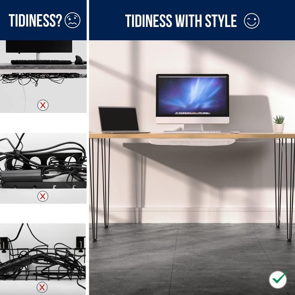 Cable Management Net - Under Desk Wire Management - Flexible Under Desk Cable Management Tray White