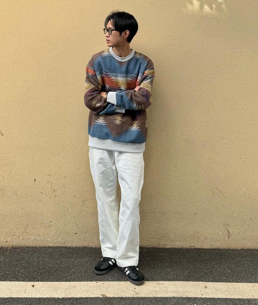 CHANGE WELL Men's "2023AW" Street Fashion Thick Pullover Fall/Winter Clothing [Native American Print] Long Sleeve Sweatshirt (Brown, 2XL)