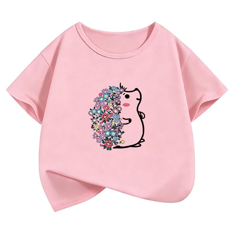 Harajuku Cute Hedgehog Tshirt Kids Anime Cartoon Tops Fashion Hedgehog Flower Clothing Short Sleeve Cartoon Boy Girl Tshirt Top