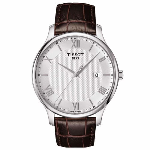 

Tissot Tradition Men s Watch with Leather Strap, Silver Dial, T0636101603800