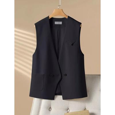 Dames Zwart Dubbelrijig V-hals Blazer Vest Casual Mouwloos Vest