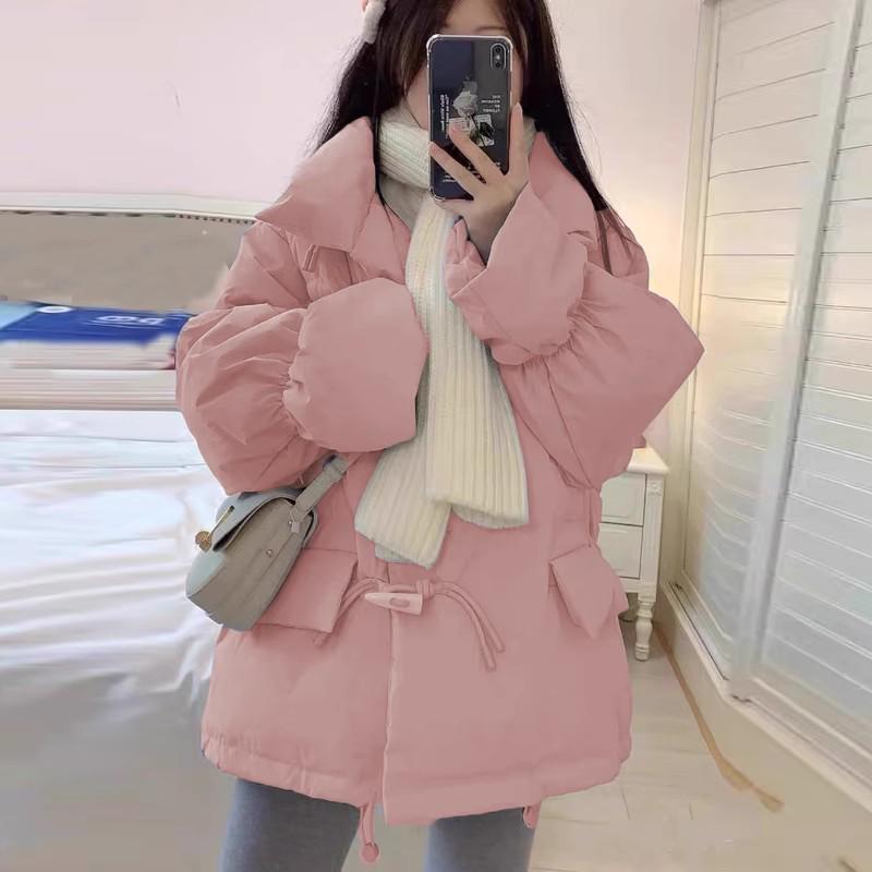 Women's 2024 Korean Style Loose Toggle Button Cotton-Padded Down Jacket for Autumn/Winter