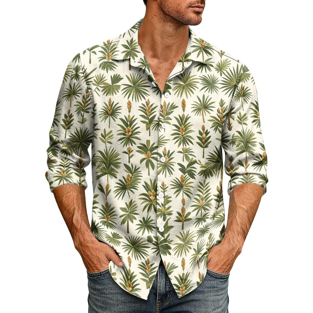 Men's Loose Fit Long Sleeve Shirt Hawaiian Style Casual Button Down Shirt with Spread Collar Suitable for Spring and Autumn