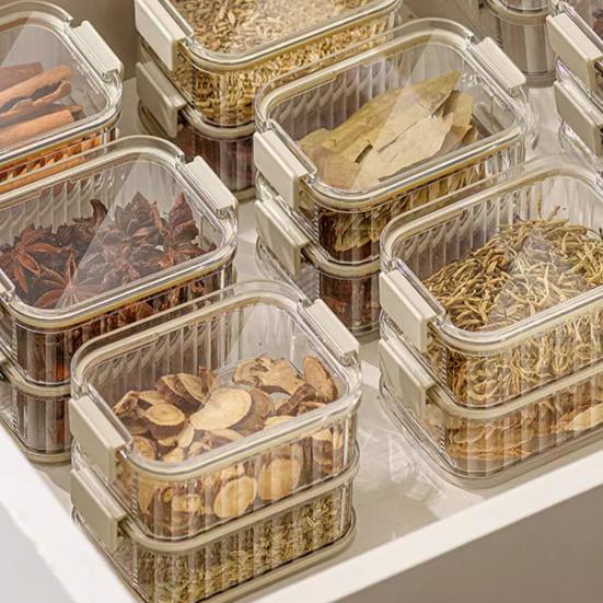 Gewürzbox mit 4/5 Fächern Auslaufsicher Verschlossen Küchenorganizer mit Transparentem Fenster Meal Prep Aufbewahrungsbehälter für Pfefferkörner Chili